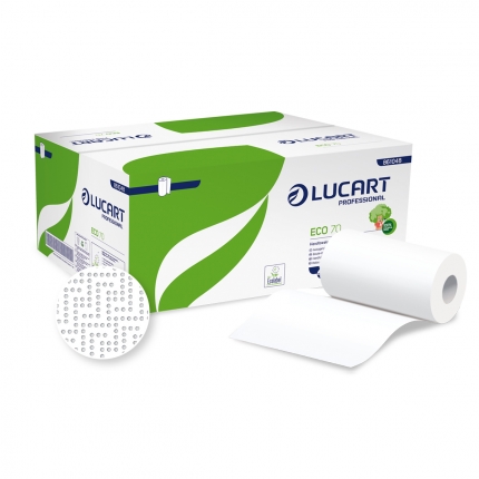 Prosoape de maini din hartie pe rola cu derulare centrala albe - eco 70 lucart